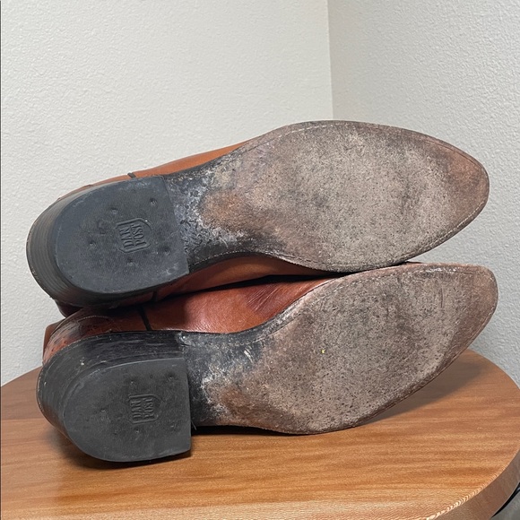 Vintage Dan Post Brown Leather Ostrich Accents Riding Western Cowboy Boots 13 - Picture 15 of 16